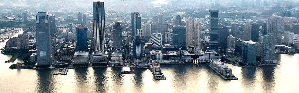 Jersey City, New Jersey waterfront skyline.